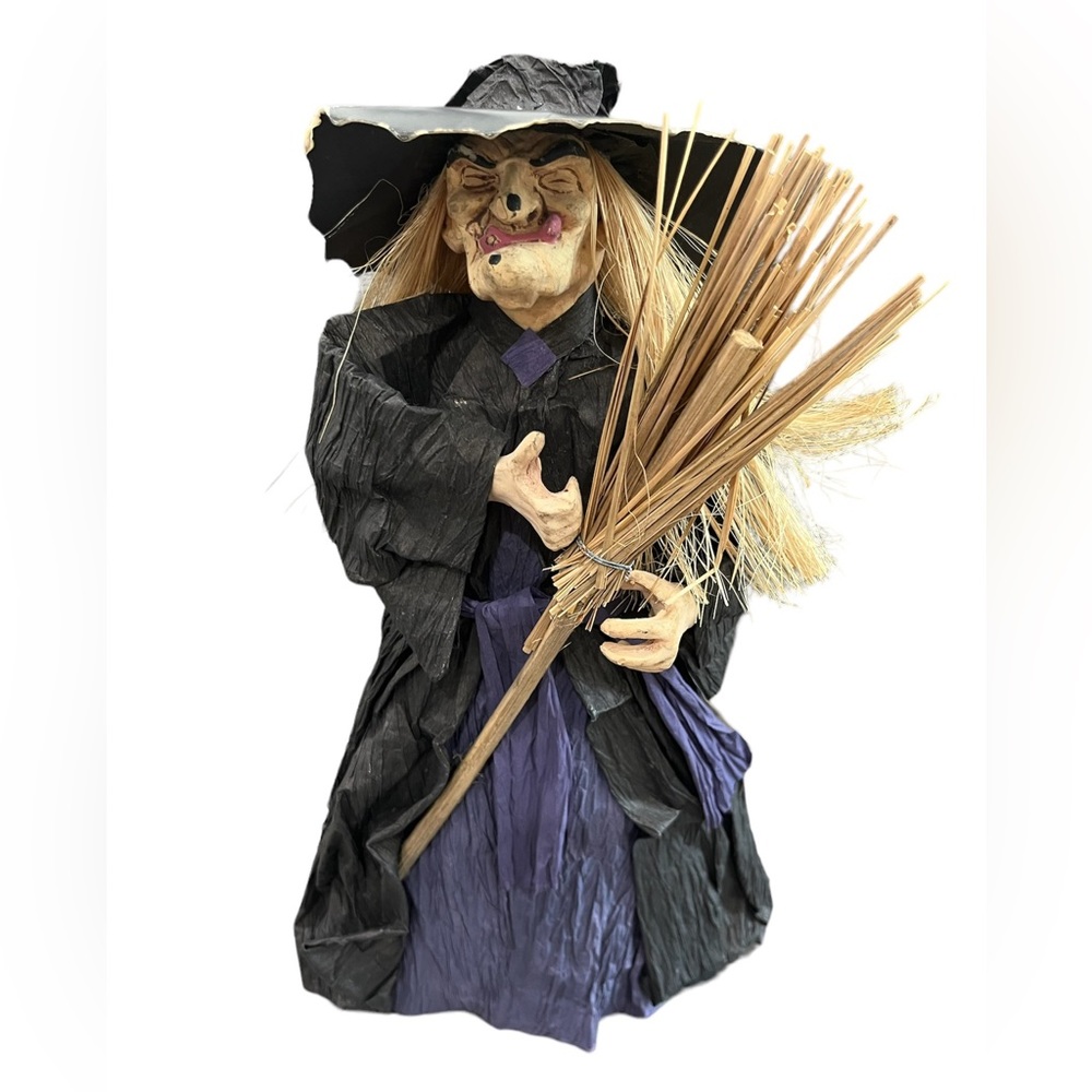 Vintage Paper Mache Witch Broom Cone Body Crepe Primitive Folk Art Halloween 20”